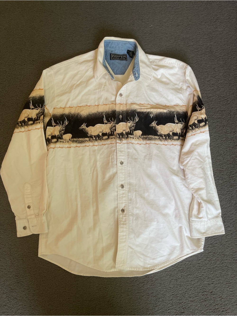 Roper Men's White Button-Down Shirt with Elk Band Print